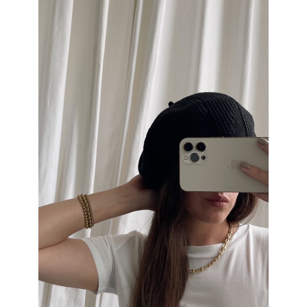 HAT knit beret hat — In Black